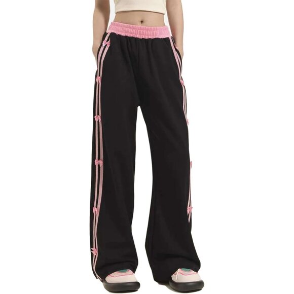 Aelfric Eden Women's High Sweatpants Bow Stripe Wide Leg Pants Baggy - Picture 1 of 5
